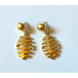 Vintage Gold Tone Earrings – Geometric Cutout Pierced Dangle Retro Jewelry